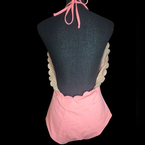 Vanilla Beach One-Piece Coral Pink Swimsuit W/ Scalloped Neckline - Size XL - Picture 5 of 6